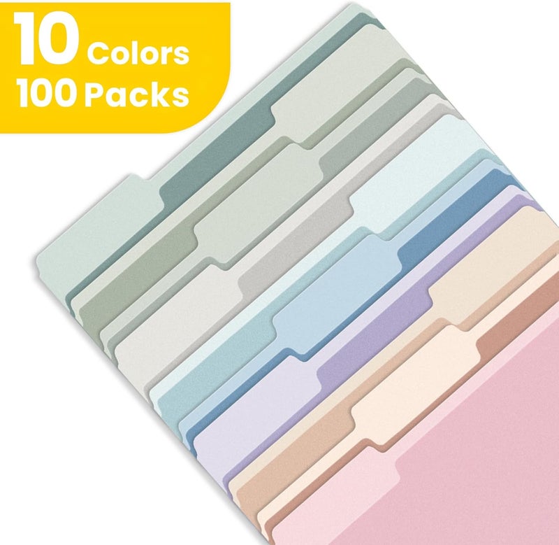 SUNEE File Folders Letter Size 10 Pastel Colors, 100 Pack Manilla Folders 8.5 x 11 1/3-Cut Tabs, Colored File Folders Office Home School for Documents Files Paper - Image 2